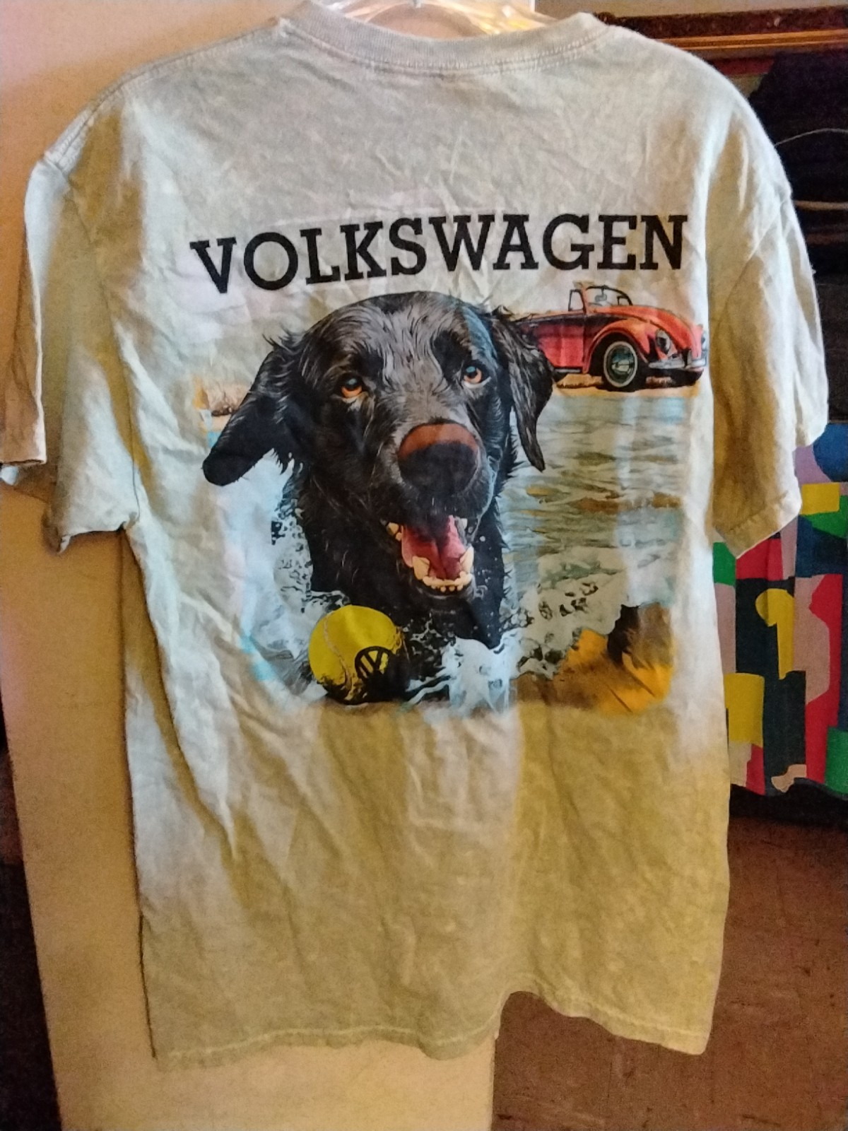 Volkswagen Men's Short Sleeve T-Shirt Acid Wash Green Size MEDIUM Water Dog NWOT gallery