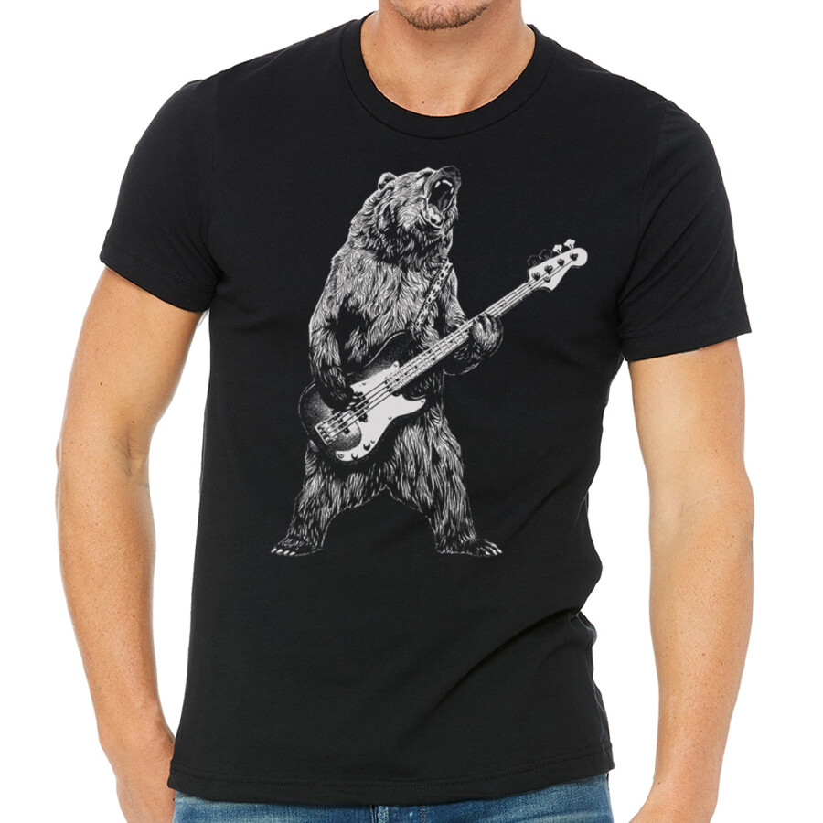 Bear Playing Bass Guitar, men’s premium quality tee t shirt
