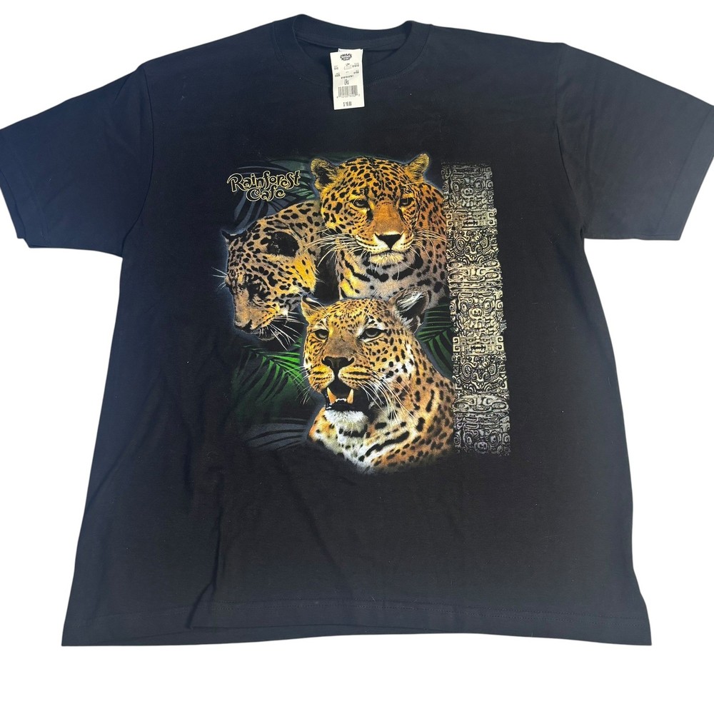 Rainforest Cafe Mens Large Black Leopard Jaguar Graphic T-Shirt New With Tags
