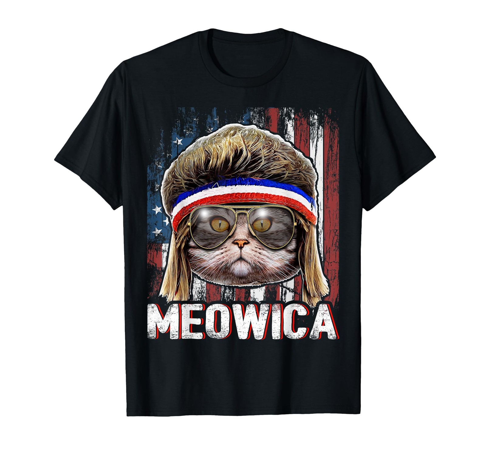 Meowica Cat Mullet American Flag Patriotic 4th of July Gift T-Shirt gallery