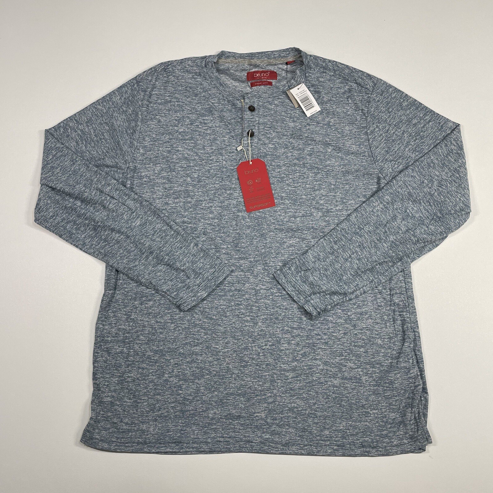 Bruno Milano Shirt Men’s XL Corsair Blue Long Sleeve Super Soft Henley Tee NEW gallery
