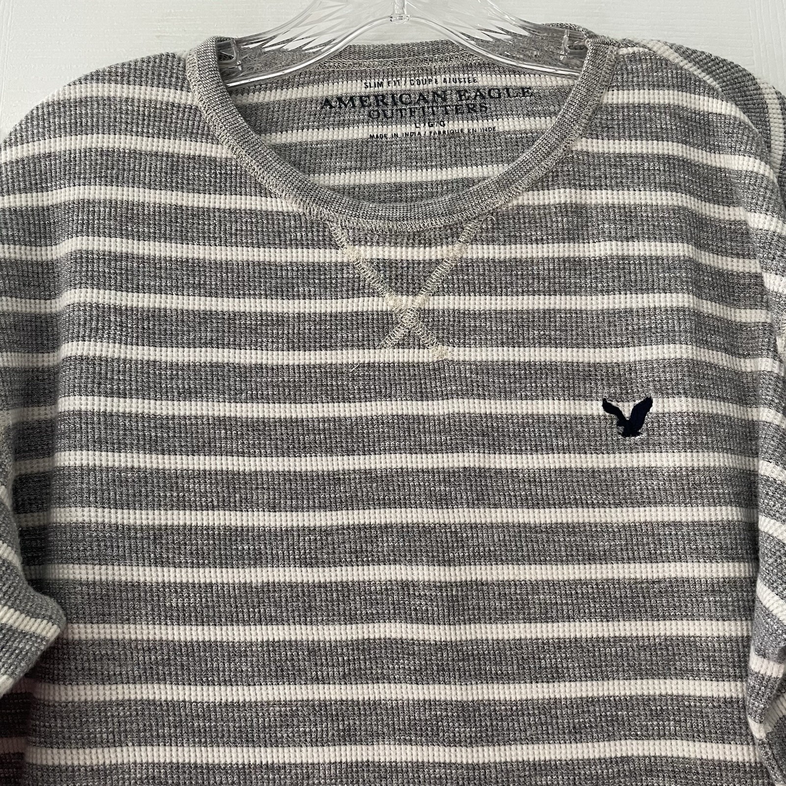 American Eagle Outfitters Slim Fit Men Large Gray Warm Thermal Waffle Knit Shirt