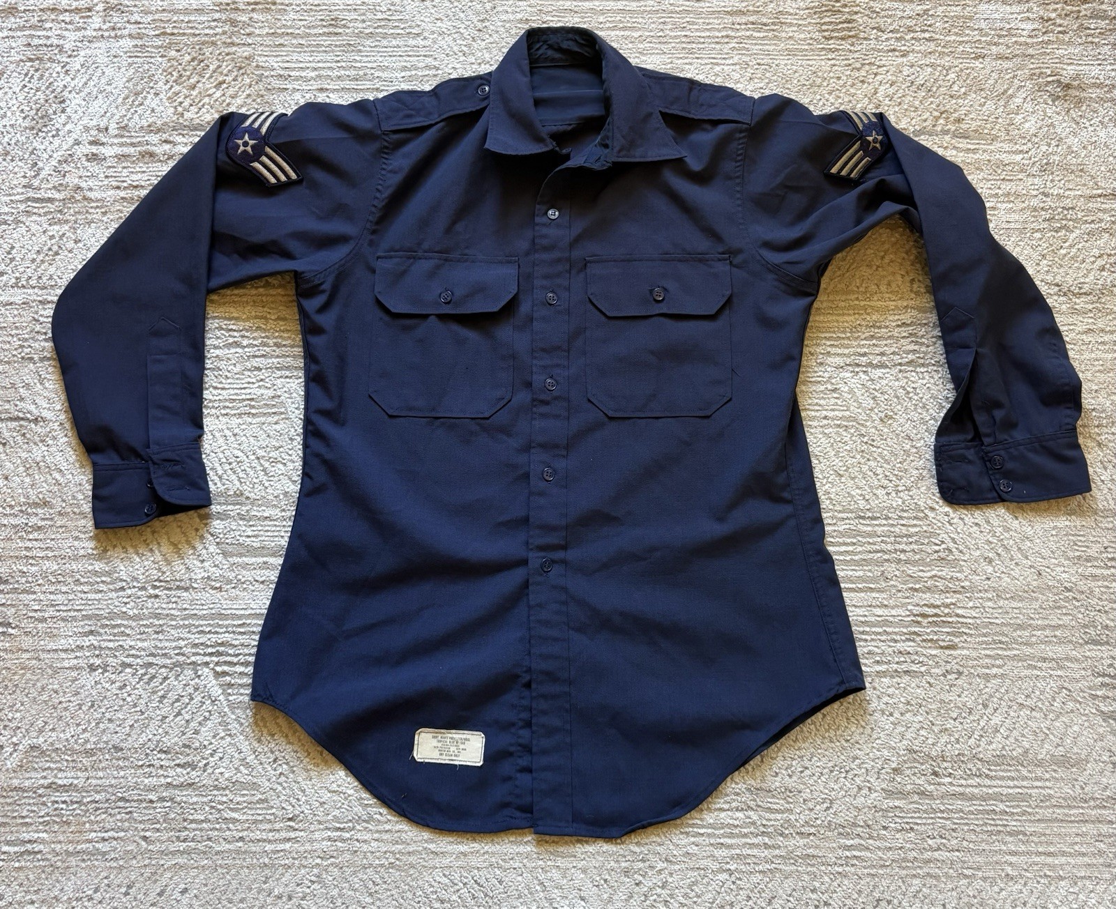 Vintage Air Force USAF Tropical Blue Shirt 1975 Senior Airman E4 Uniform Shirt