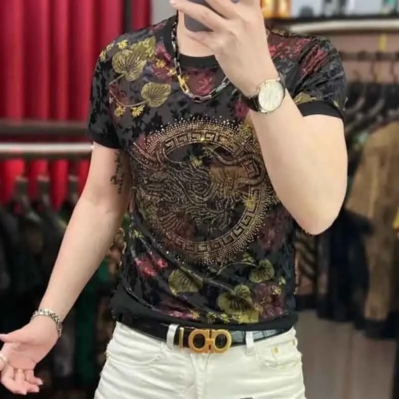 New Men Luxury Diamond Dragon Rhinestones Fashion T-Shirt High Quality 2 Colors gallery