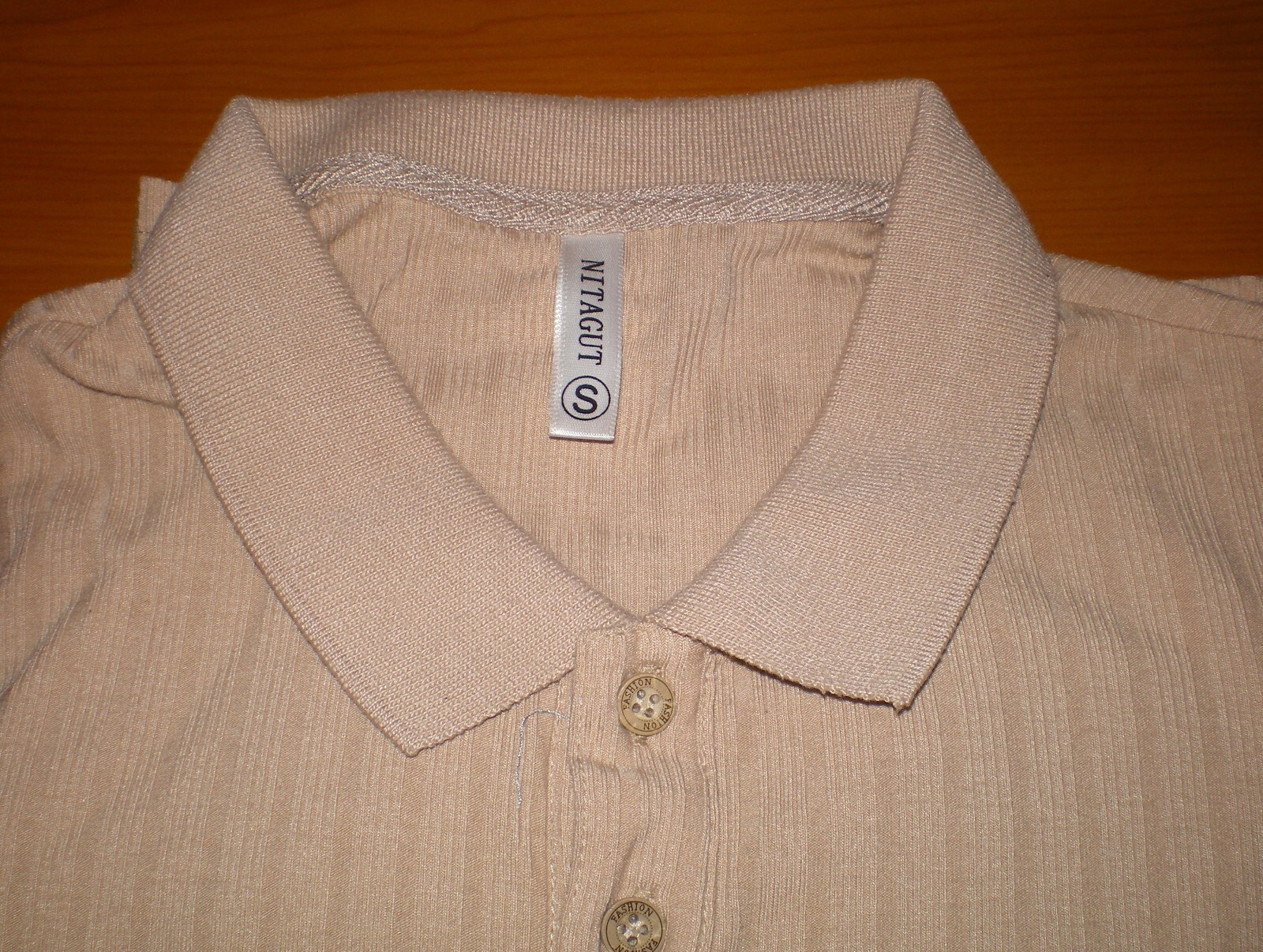 NITAGUT Mens TAN * BEIGE Casual Short Sleeve Collared Ribbed Knit POLO Shirt S gallery