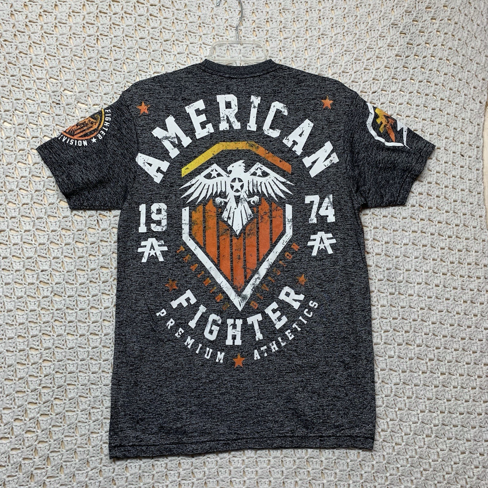 American Fighter Mens Graphic T-Shirt Size M Gray Orange White USA Made gallery