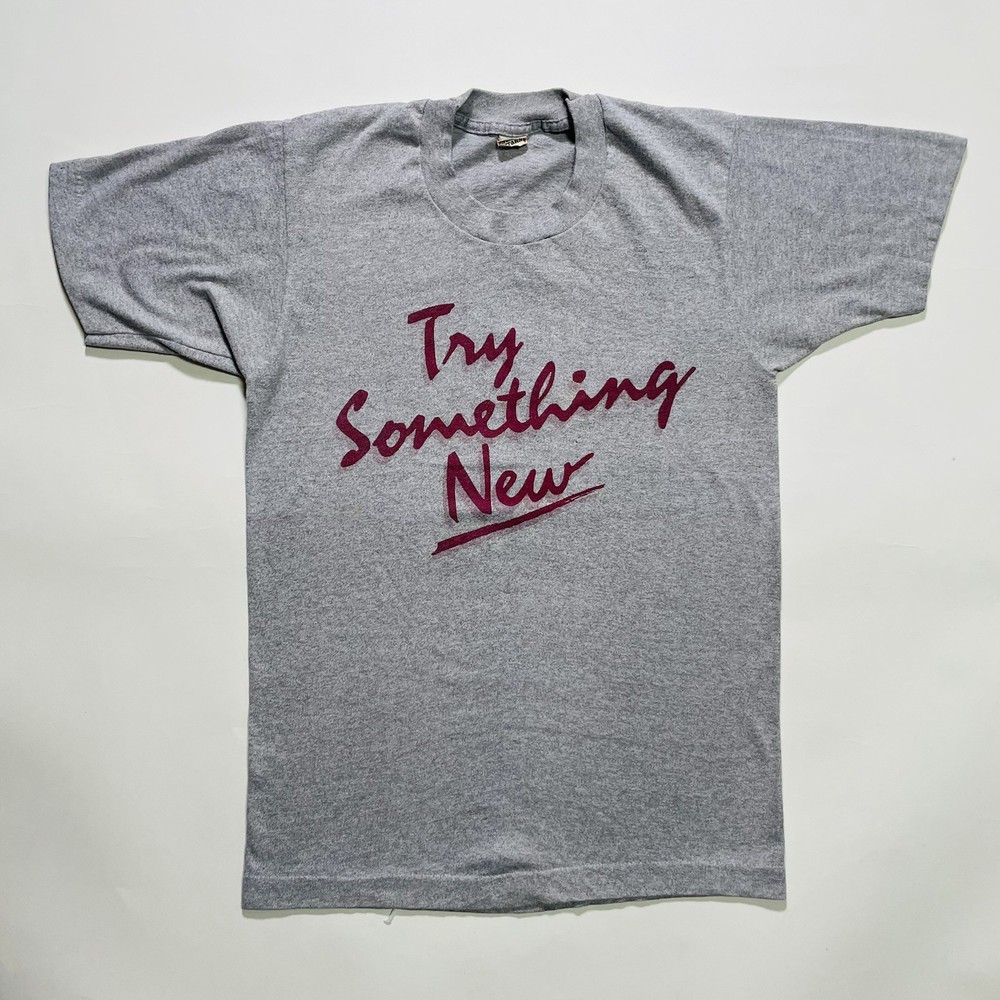 Vintage 1980s “Try Something New” Swim USA T-Shirt Single Stitch Gray S