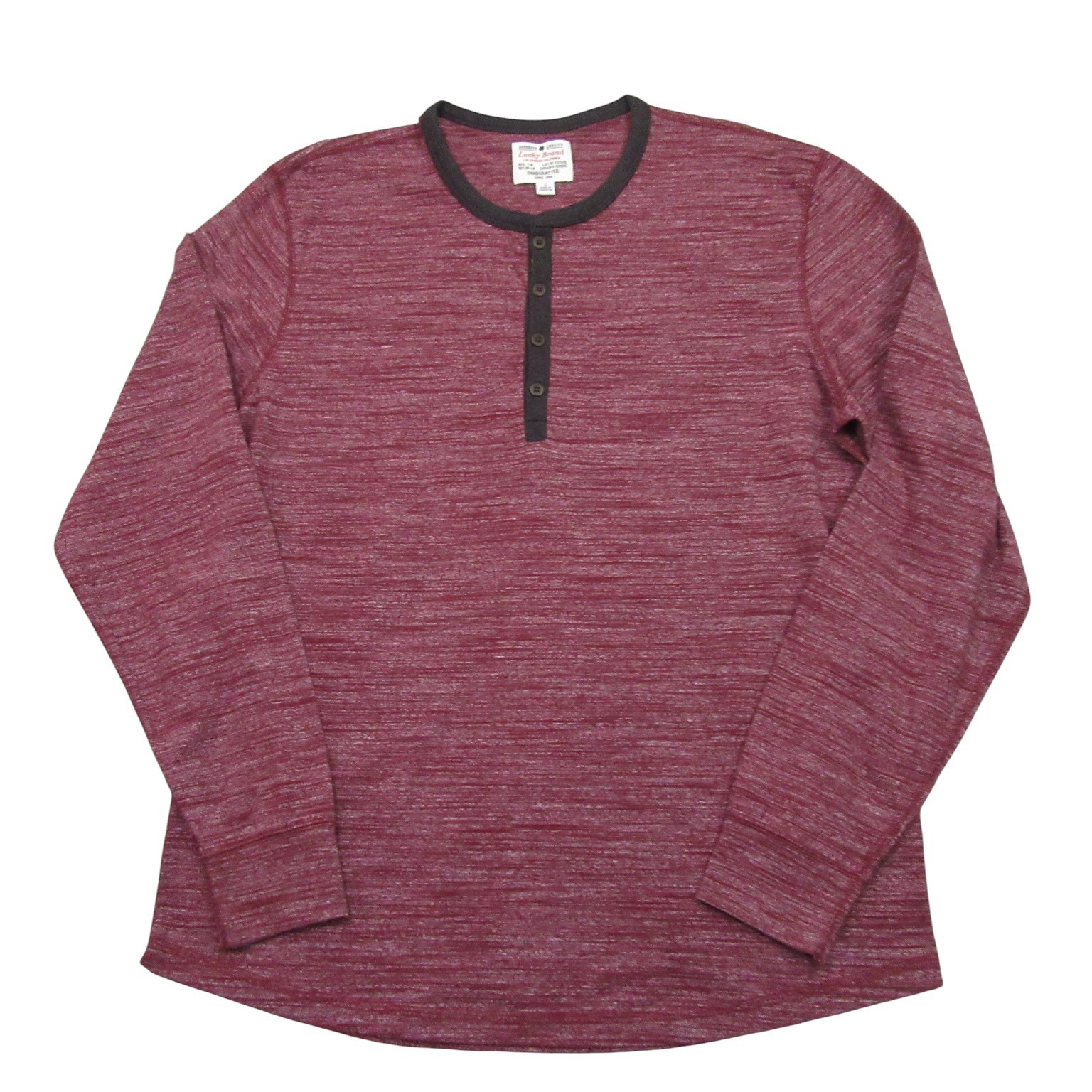 Lucky Brand Mens Henley T Shirt L Red Heathered Stretch Cotton Long Sleeve gallery
