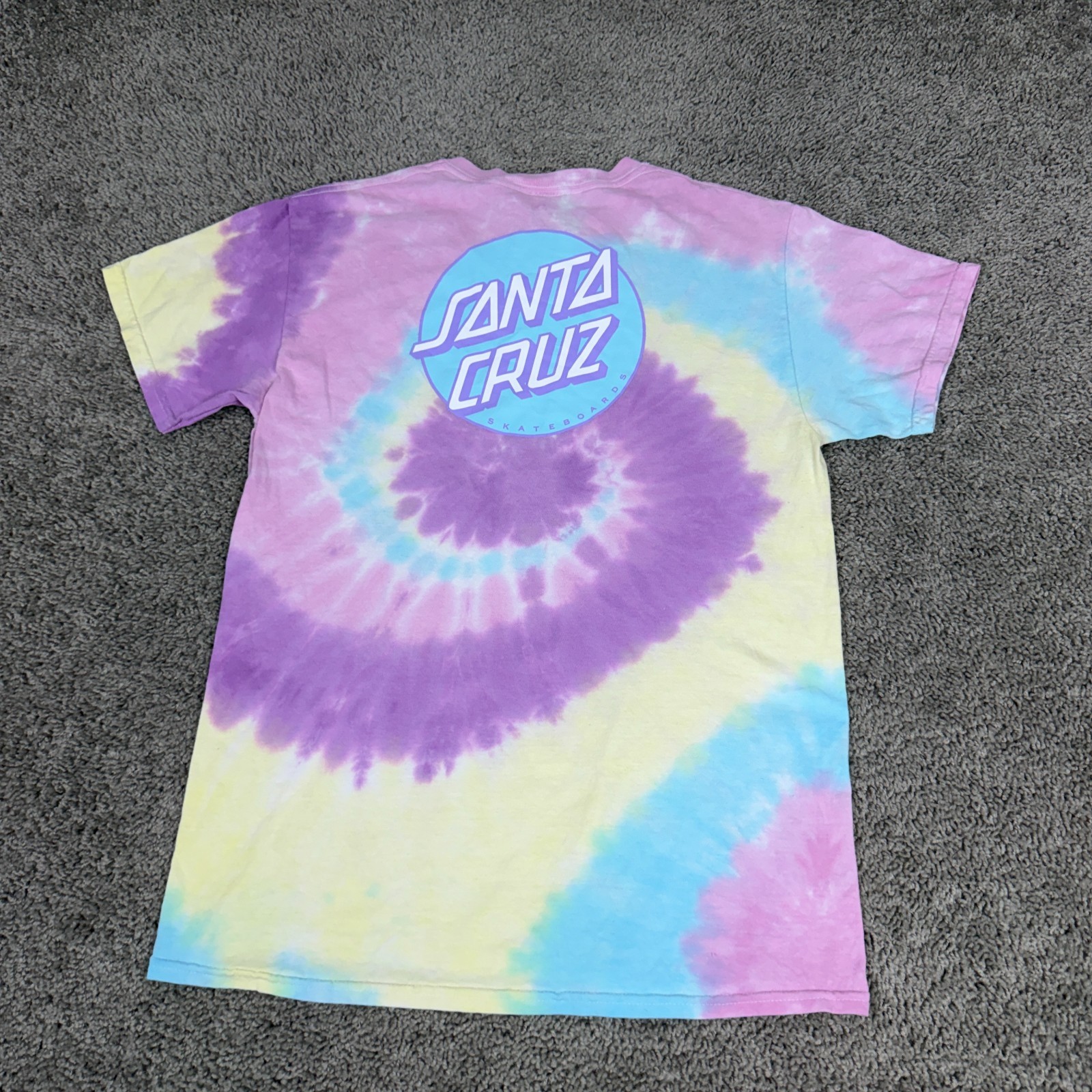 Santa Cruz Skateboards Shirt Mens M Easter Pastel Spiral Tie Dye Purple Yellow gallery