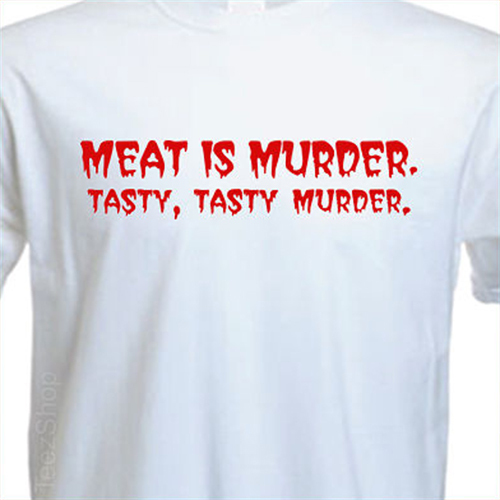MEAT IS MURDER TASTY TASTY MURDER Funny party tee vegetarian T-shirt cooking BBQ