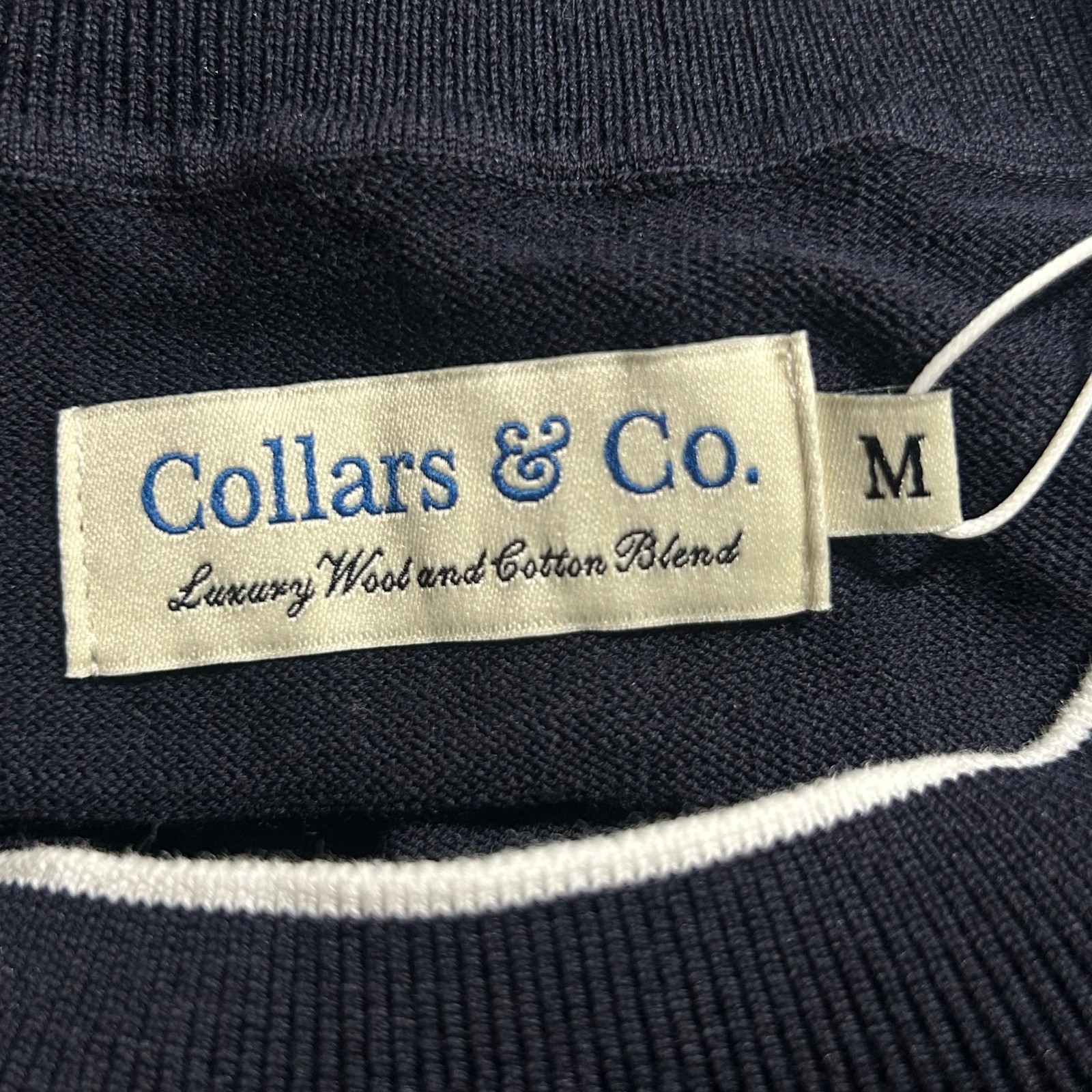 Collars & Co. Men's Amalfi Luxe Tee Contrast White Trim Navy Blue M Medium New gallery