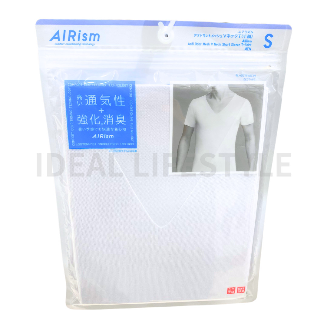 UNIQLO AIRism Mesh Anti-Odor V-Neck T-Shirt S-4XL White/Black/Beige 464308 NWT gallery