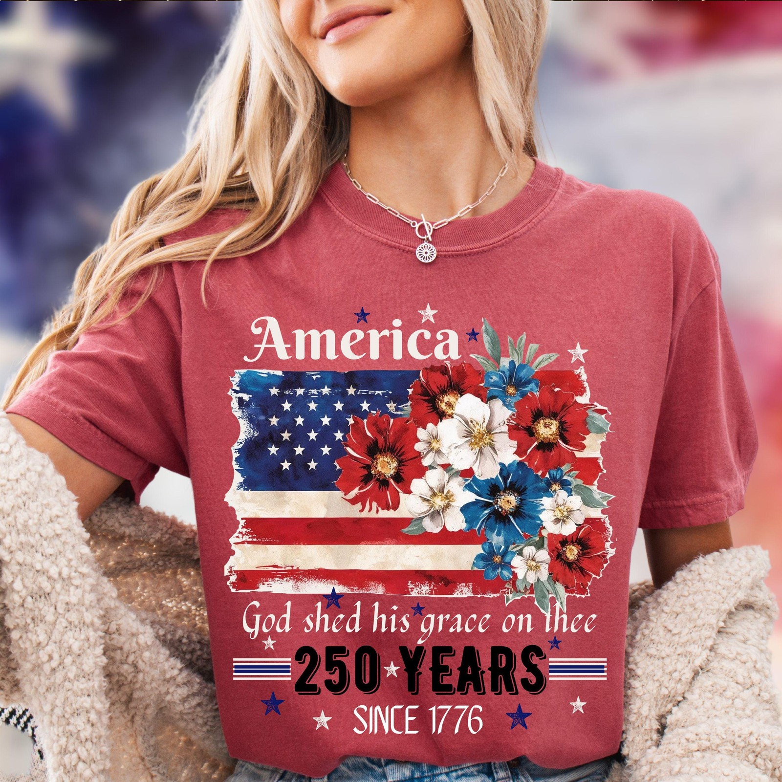 America 250 Years Flag Floral Graphic tshirt, Celebrate 250th Anniversary Patrio gallery
