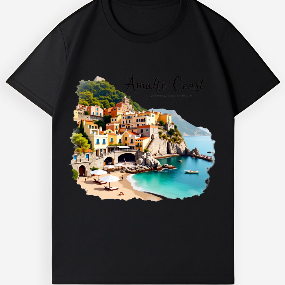 Vintage Amalfi Coast Italy Print Casual T-Shirt Unisex Travel Vacation Tee