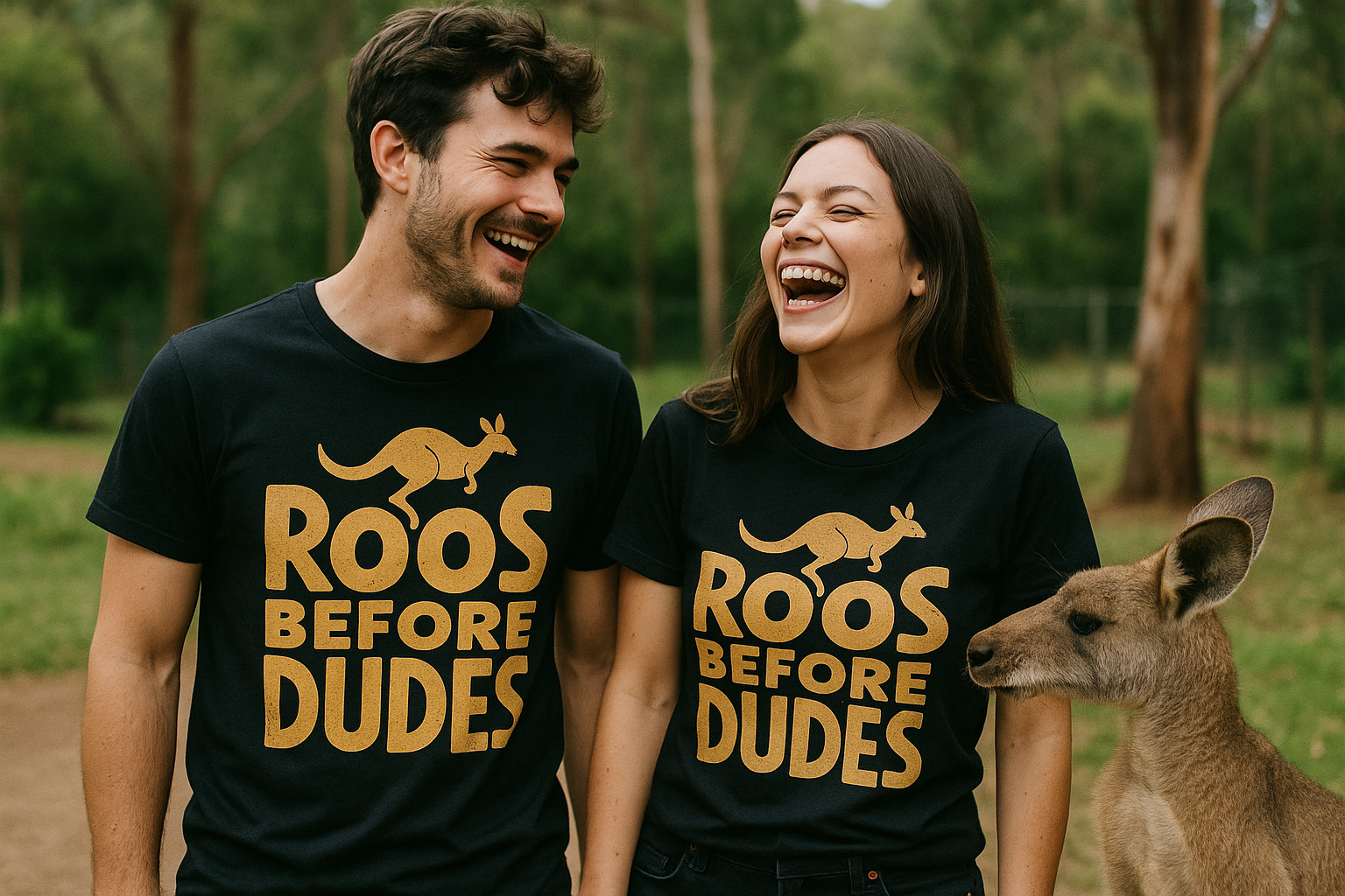 Kangaroo Pocket T-Shirt - "Roos Before Dudes" Graphic Tee gallery