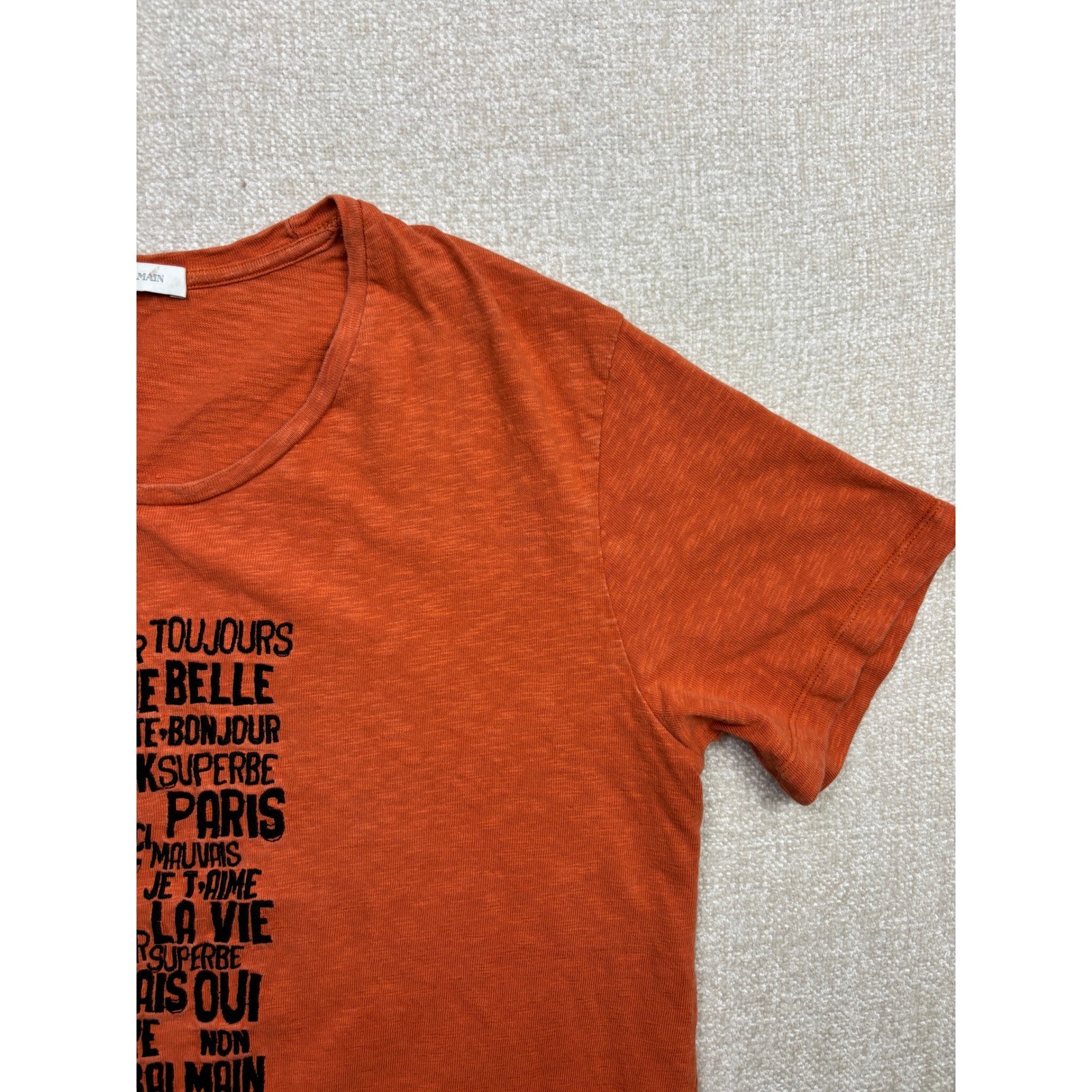 Pierre Balmain Mens Burnt Orange Paris Graphic Cotton T-Shirt Size Large 52 gallery