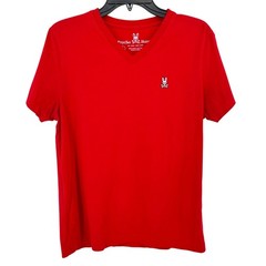 Psycho Bunny Embroidered Logo V Neck T Shirt Mens Size 3 XS Solid Red