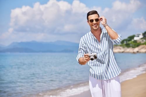 Coofandy T Shirt Casual Striped Mens Henley TShirt Long Sleeve Hippie Beach gallery