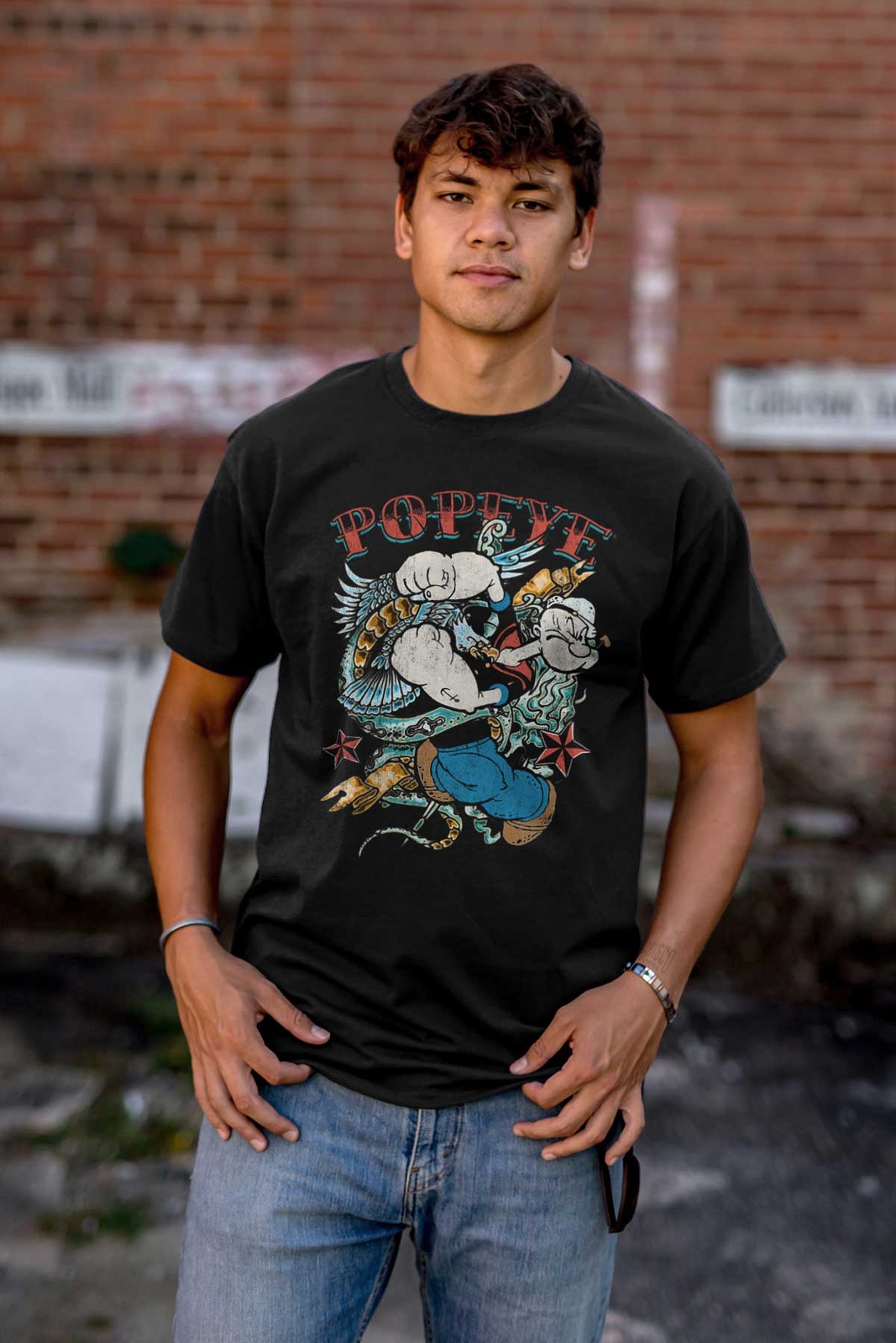 Popeye the Sailor Man Traditional Tattoo Womens or Mens Crewneck T Shirt Tee gallery