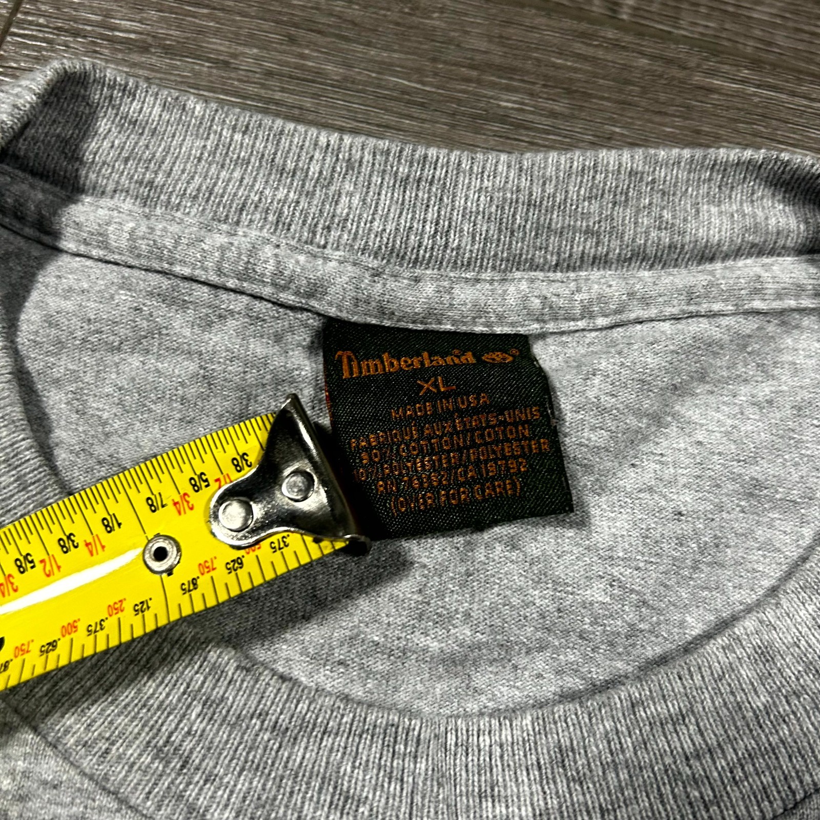 VTG 90s Timberland T-Shirt Men's XL Gray Spell Out Graphic Logo Ribbed Cuff USA gallery
