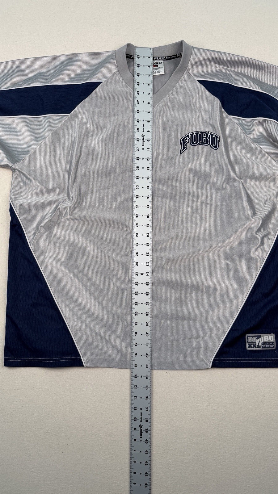 Vintage FUBU Sports Jersey XXL Grey Navy Mesh Y2K Hip Hop Streetwear Shirt gallery