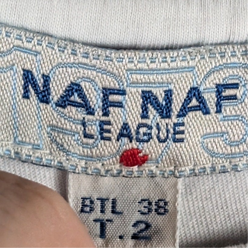 Naf Naf League T.2 Vintage Embroidered Spellout Logo White T-Shirt French 90s gallery