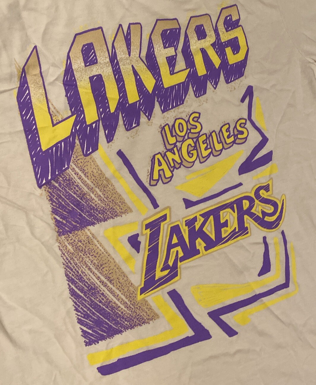 NWT Men’s Mitchell & Ness LA Lakers Sidewalk Sketch Off White T-Shirt Size M gallery