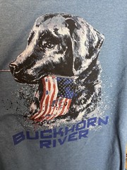 Buckhorn River Men’s Mountain Blue Heather Long Sleeve T-Shirt Dog with Flag XXL