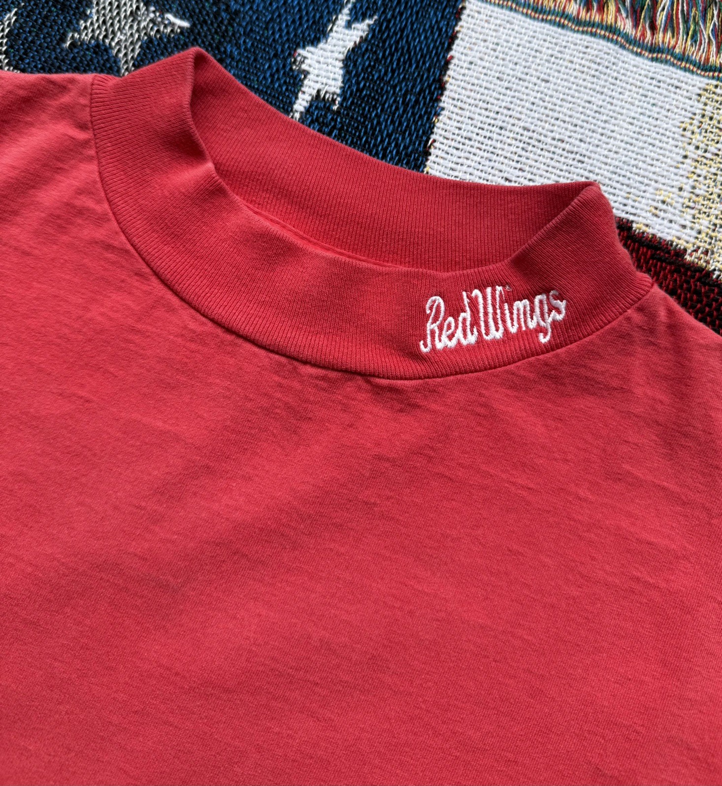Vintage Logo Athletic Detroit Red Wings Mock Neck Tshirt Mens 2xl Turtle Neck gallery