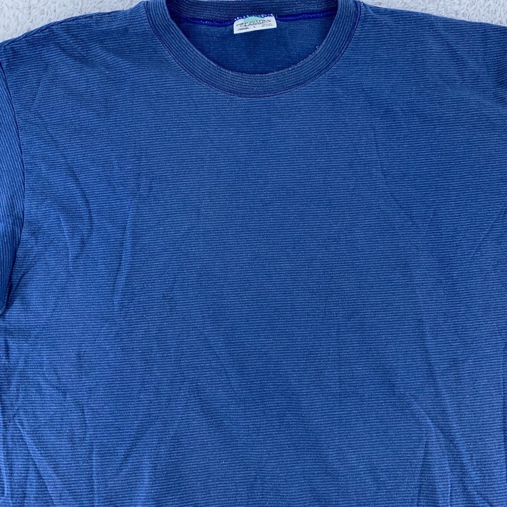 Vintage Blue Striped Kingstree Classic Shirt Mens M/L Blank Made USA Soft Tee