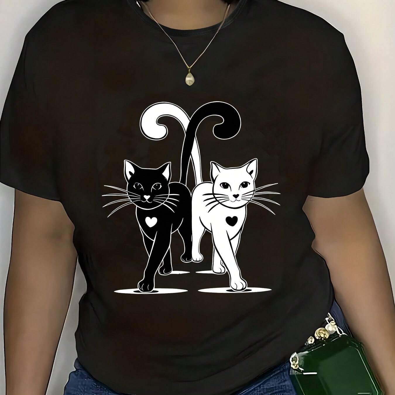 Black and White Cat Graphic Unisex T-Shirt gallery