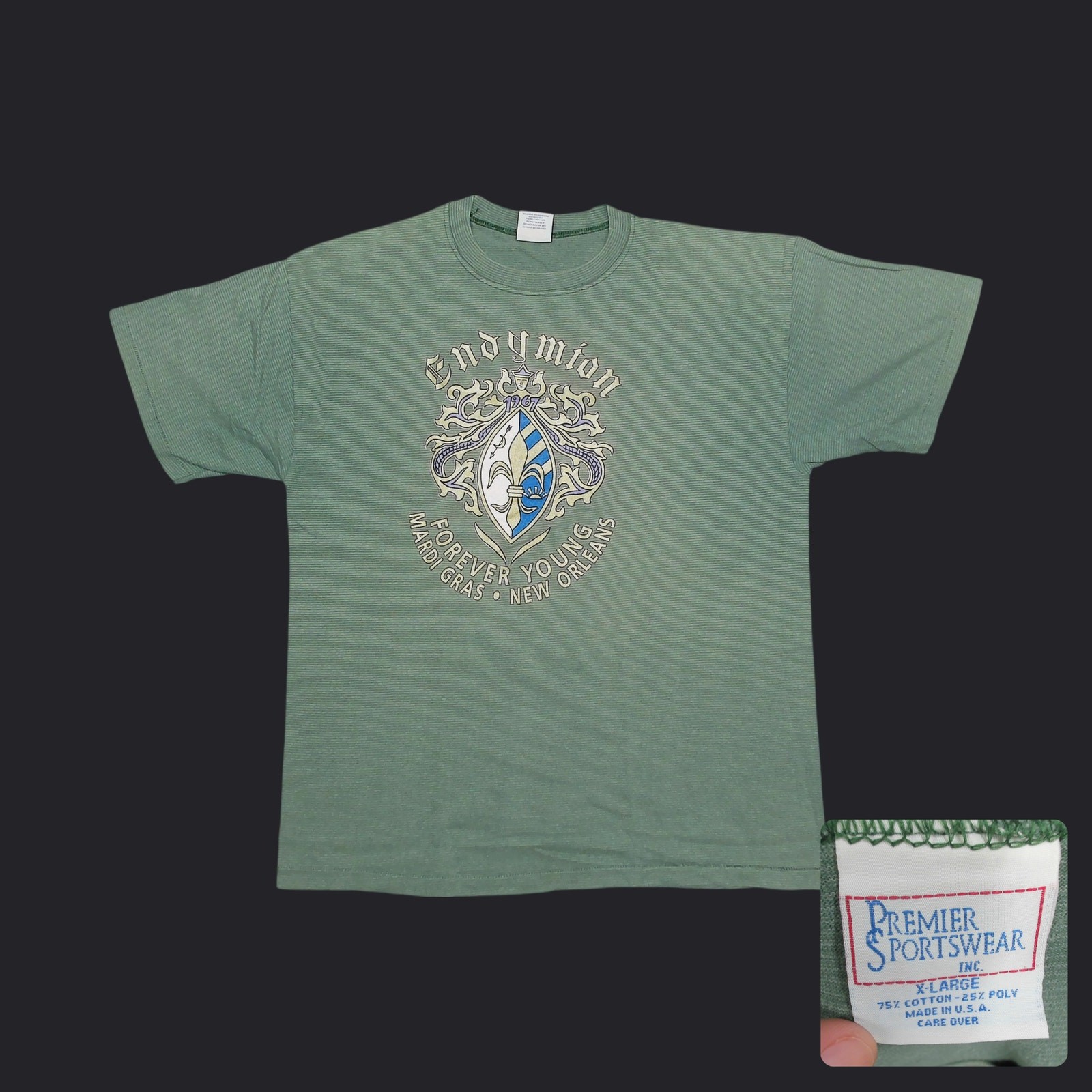 Vintage 90s Krewe Endymion Mardi Gras NOLA Faded Striped T Shirt Mens XL Premier