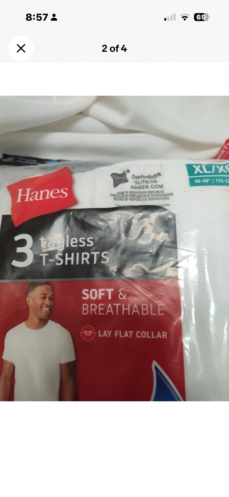 Hanes White Tagless Crew Undershirts Tshirts Mens XL White 3 Pack NWT gallery