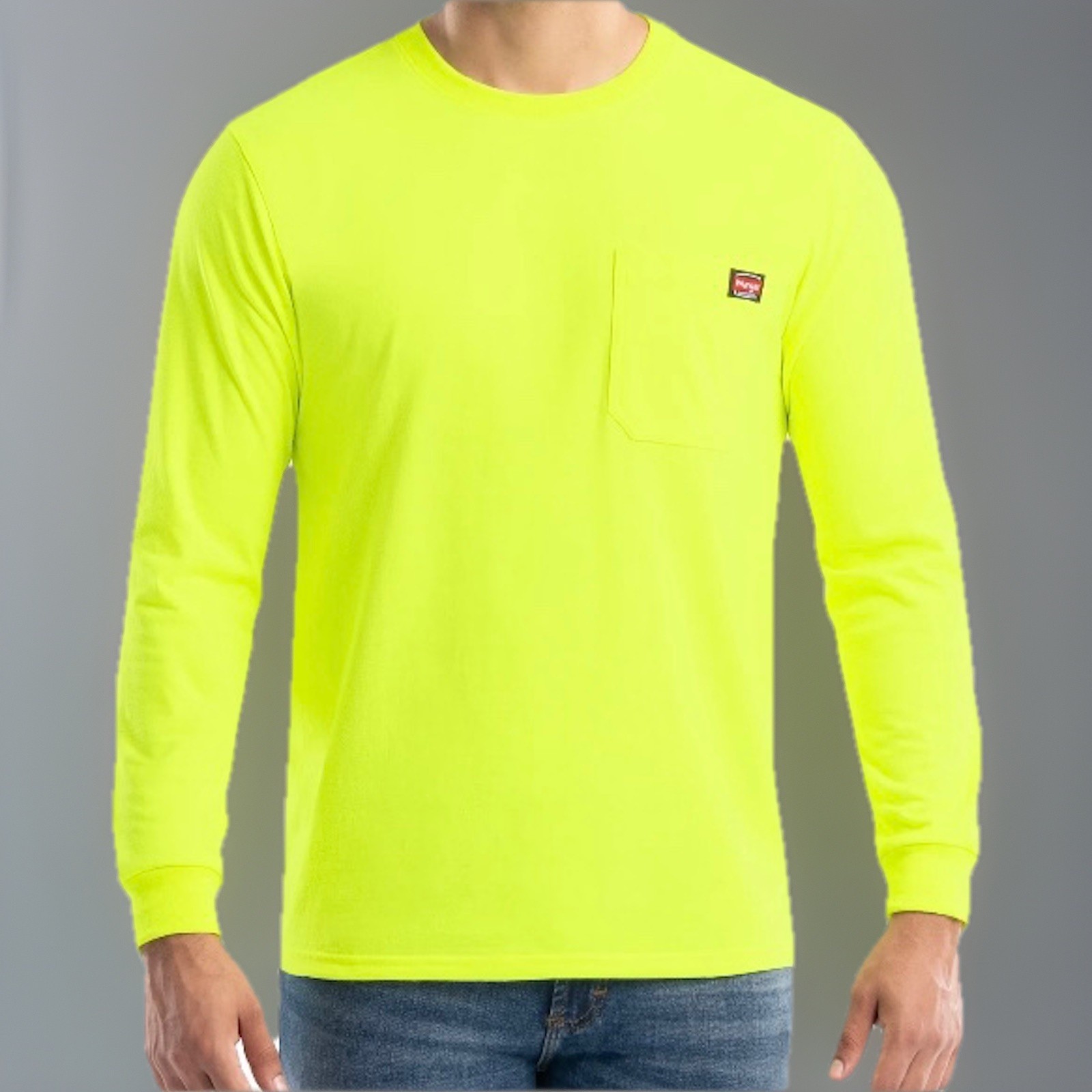 NEW Wrangler Workwear Men's Hi-Vis Yellow Long Sleeve Pocket T-Shirt Size XL gallery