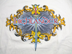 Vintage 1996 Highlander MacLeod Sword Off White Single Stitch T-shirt Adult XL