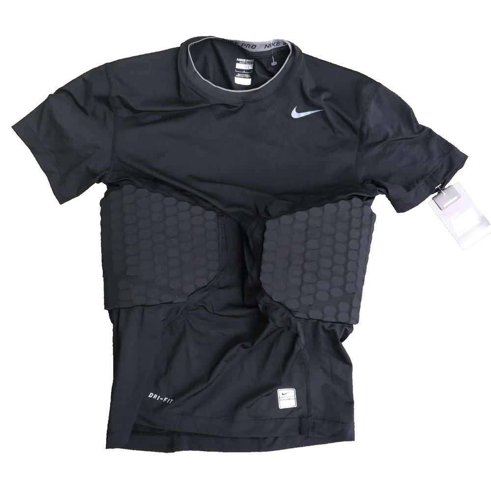 NWT NIKE PRO Men Large Black Compression Base Layer w/ Ribs and Back Padding