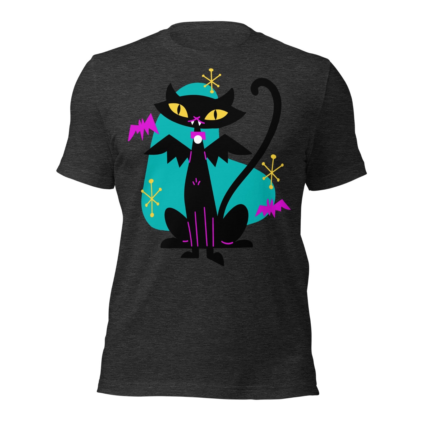 Vampire Black Cat w/ Bat Wings Unisex T-Shirt Retro Atomic Age Mid Century Cool gallery