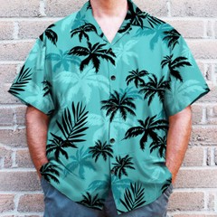 Hawaiian Shirt Mens Button Down Coconut Tree Print Beach Vacation Cruise Party @