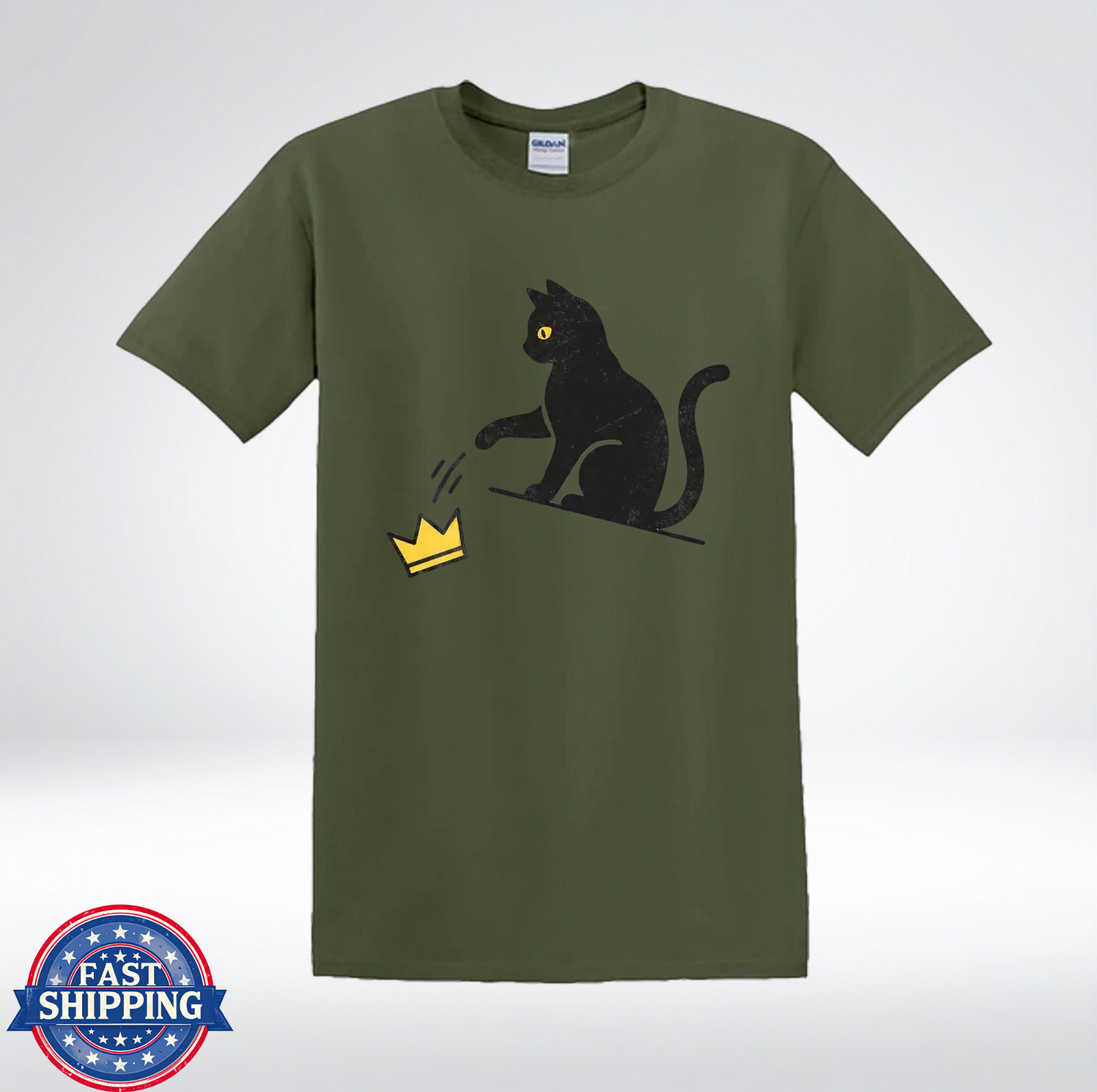 Funny Cat Knocking Crown Anti King Humor Minimalist Graphic T-Shirt gallery