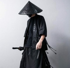 Niepce Matte Black Tee Japanese Samurai T-Shirt Kanji Embroidery Shirt