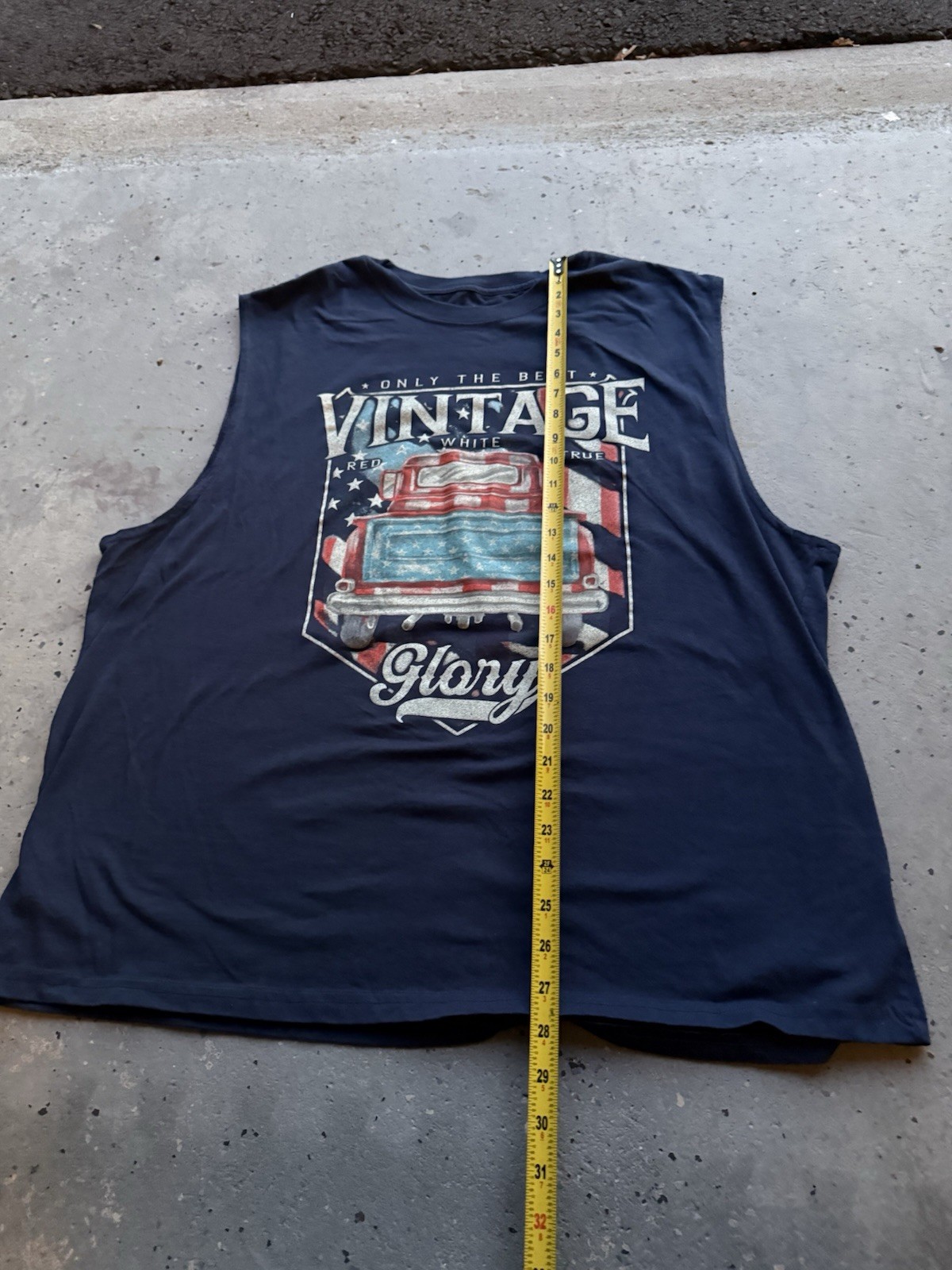 Vintage Patriotic Graphic Print Sleeveless Crew Neck T-Shirt Men’s 2XL Blue gallery
