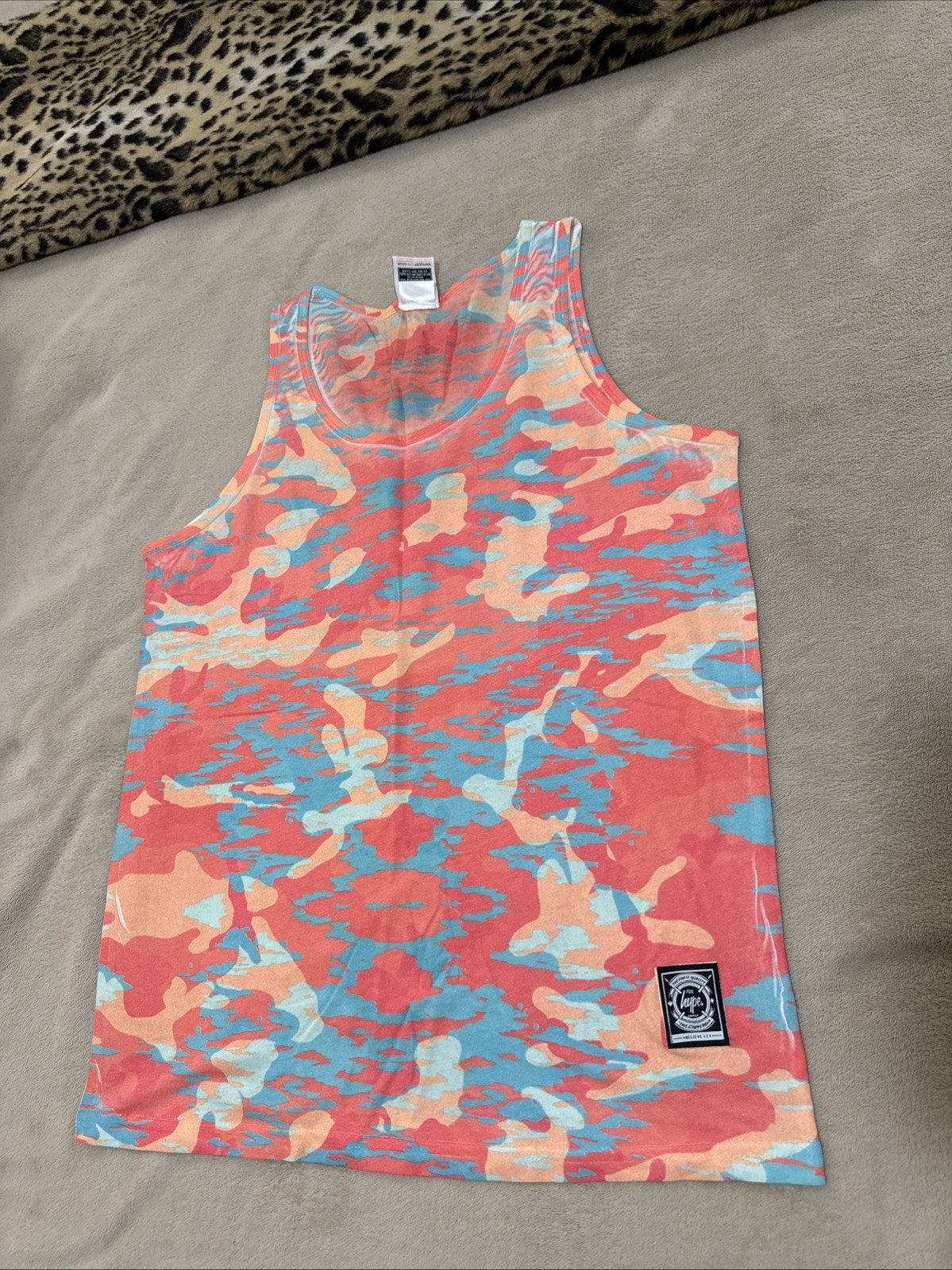 Hype Men’s Tank Top Large Camo pink teal green blue cream mango Distressed gallery