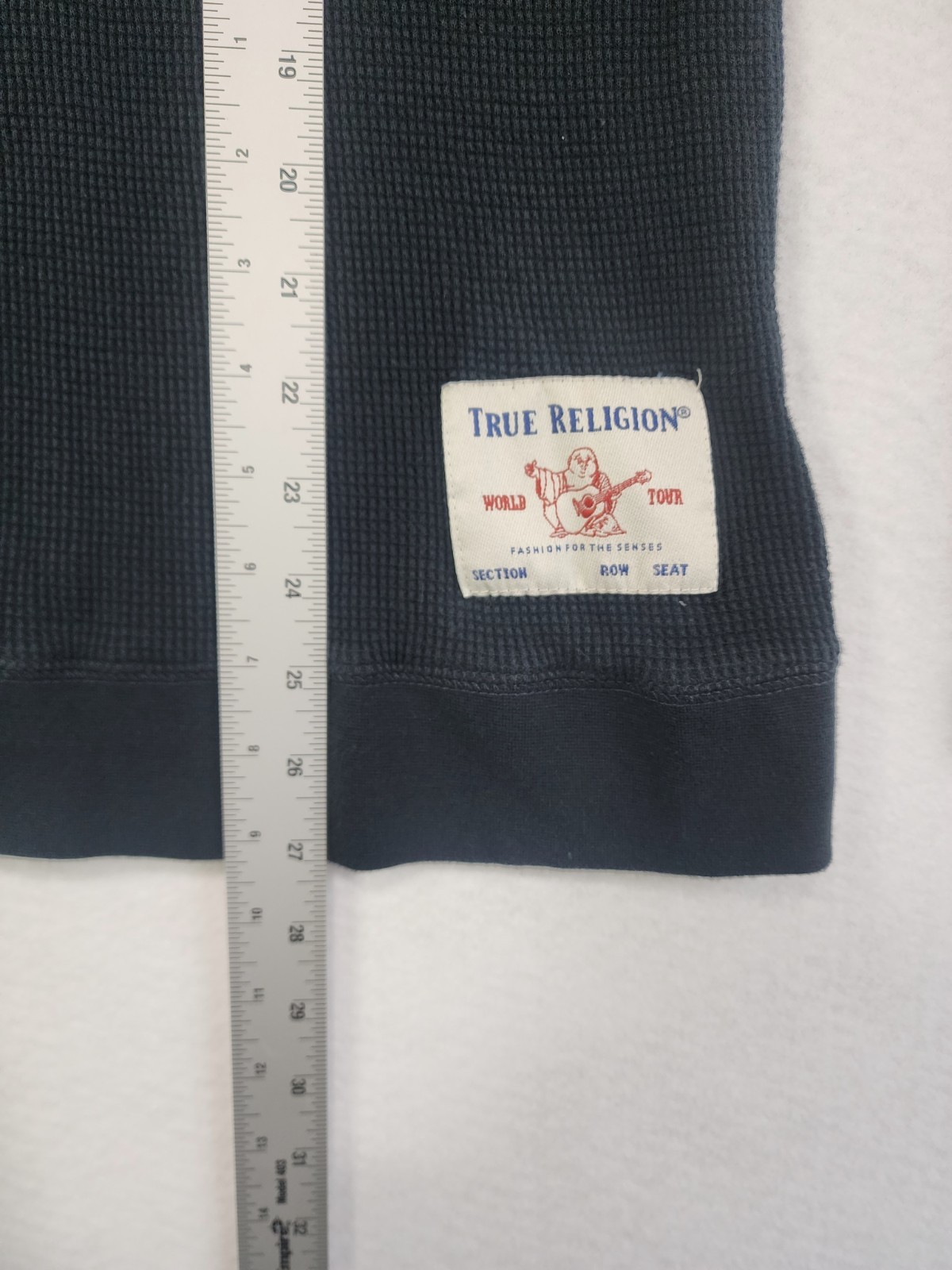True Religion Thermal Shirt Mens M Black Horseshoe Logo Waffle Knit Henley Neck gallery