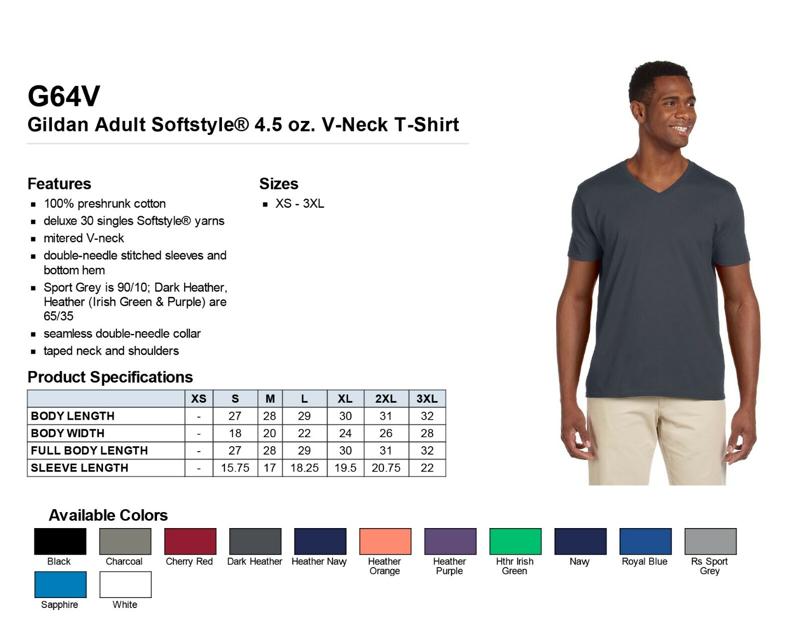Gildan Mens T-Shirt V-Neck Short Sleeve 4.5 oz SoftStyle Tee G64V gallery