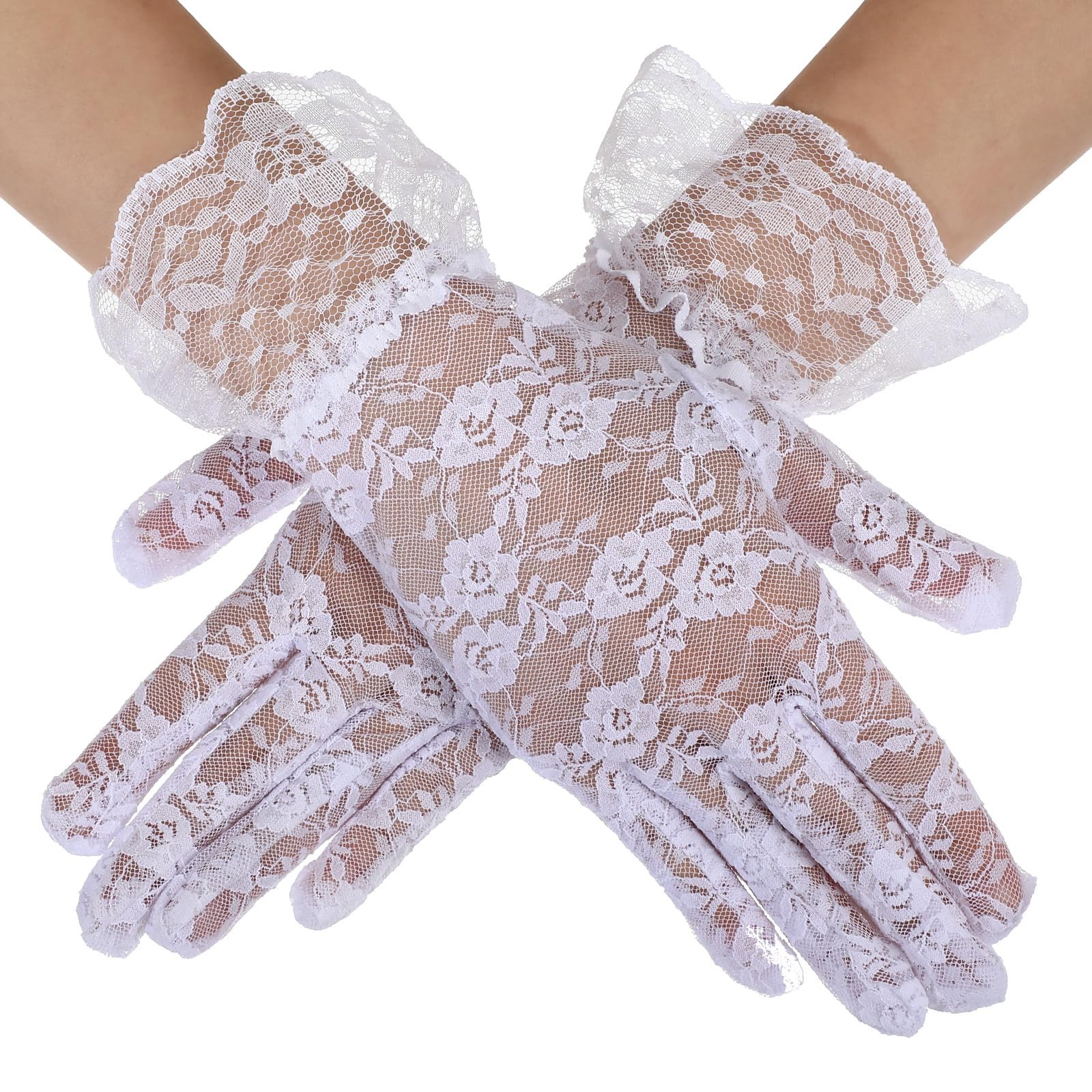 Gjinxi White Lace Gloves for Women Lace Floral Opera Tea Party Glove Short Vi... gallery