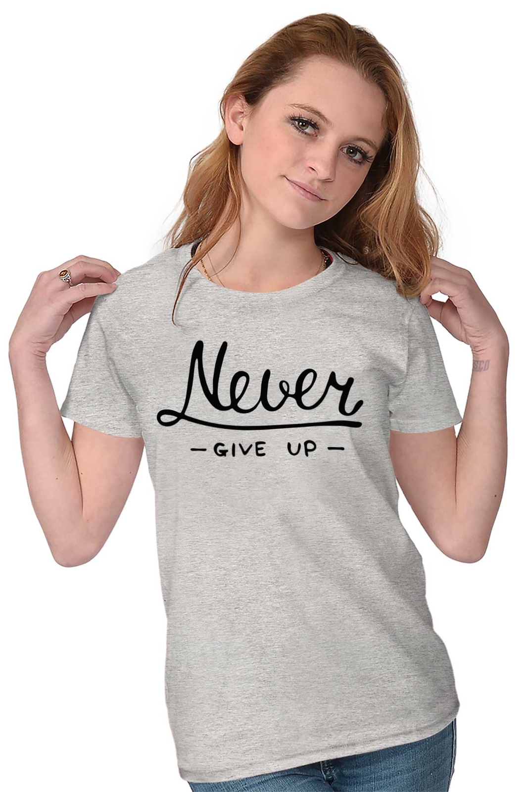 Never Give Up Fitness Gym Motivation Gift Graphic T Shirts for Women T-Shirts gallery