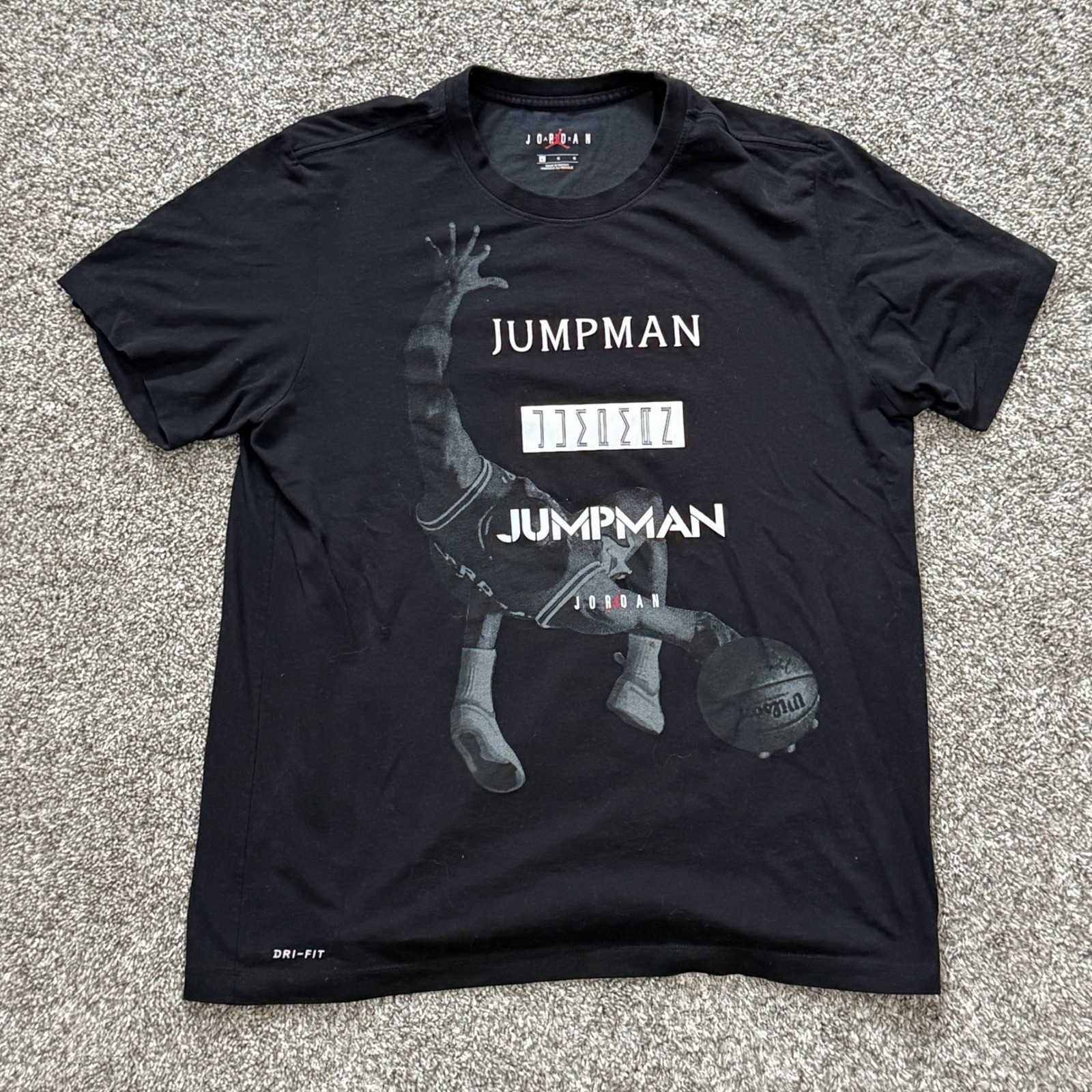 Jordan Jumpman Graphic T-Shirt Black Dri-FIT Basketball Tee Mens Large Air