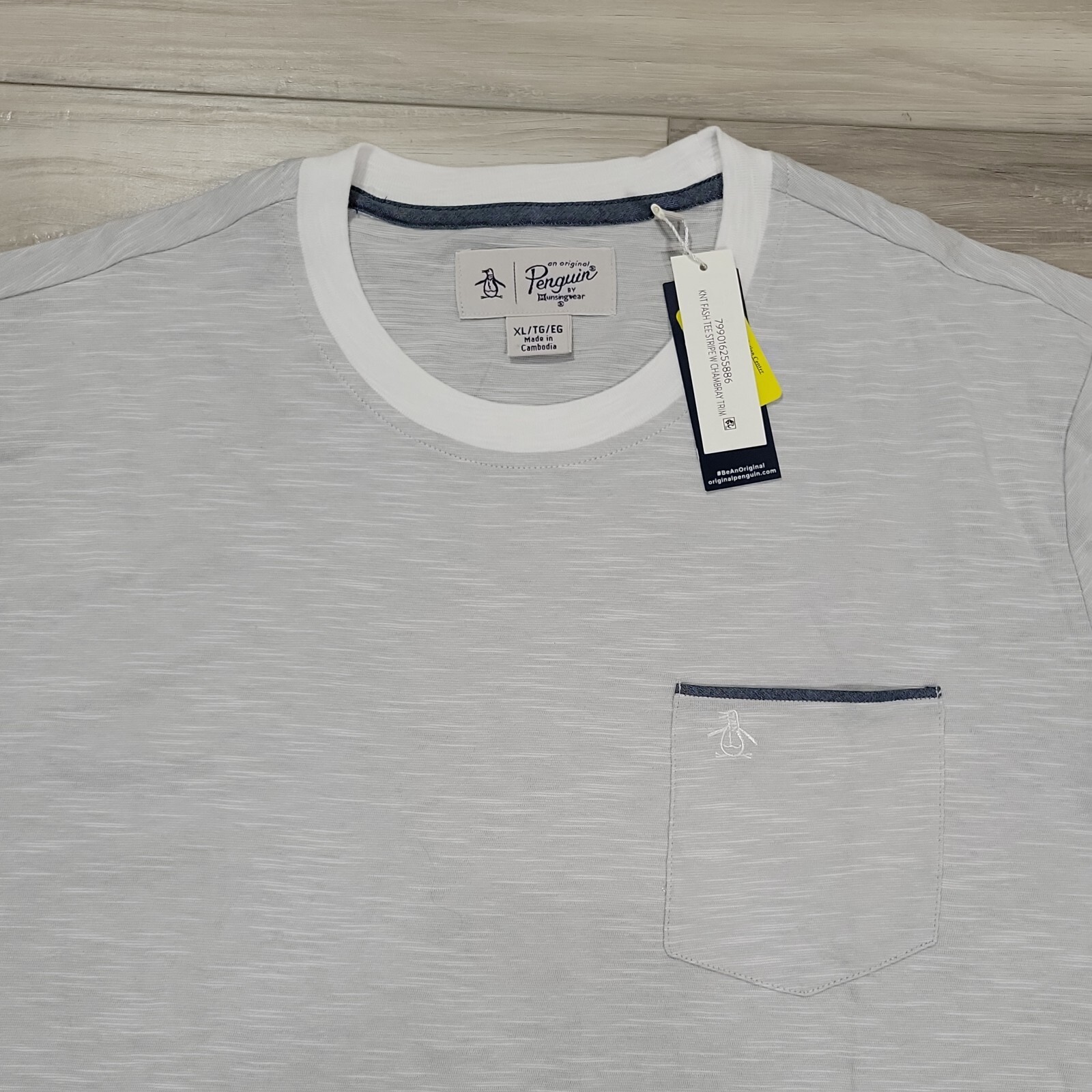 Penguin Knit Tee Mens XL Light Gray Stripe Chambray New gallery