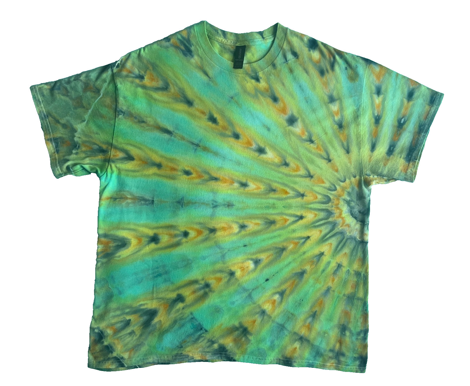 NEW Fan Fold Ice Tie Dye T-Shirt, Unisex XL SS Crew Tropical Peacock