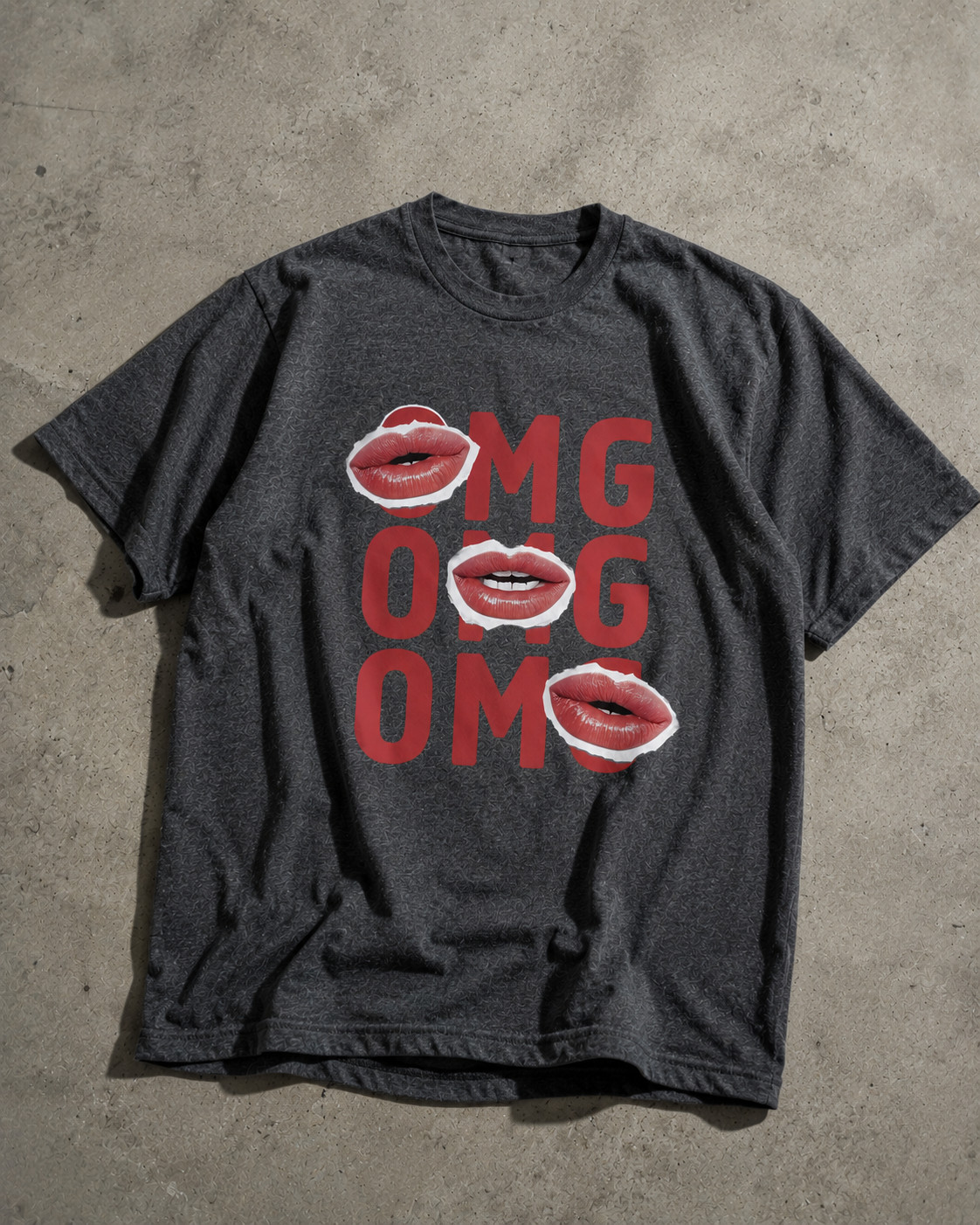 Pop Art Lips Graphic Tee, Minimal Typography “OMG” Streetwear Aesthetic T-Shirt gallery